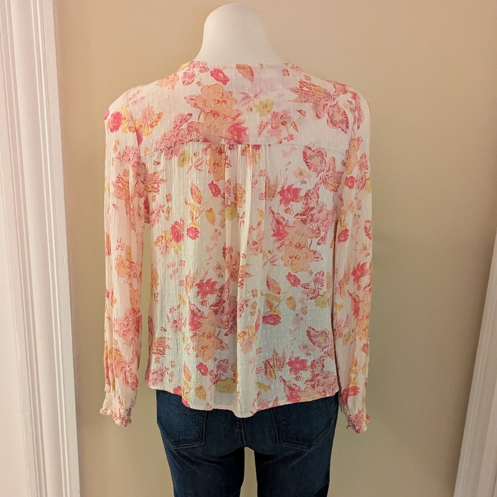 Joie pale pink with bright pink and yellow floral print top size S - Picture 3 of 8